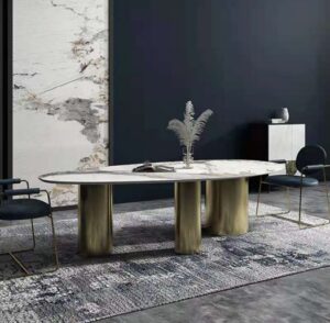 Contemporary Marble Dining Table with Gold Legs