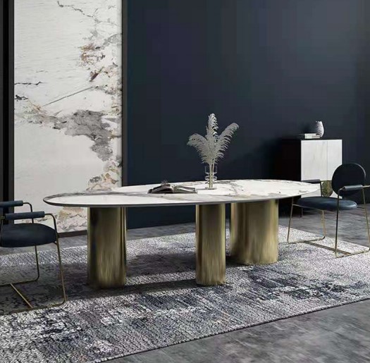 Contemporary Marble Dining Table with Gold Legs