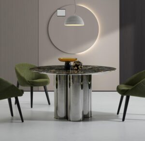 Elegant Round Dining Table with Metal Pedestal