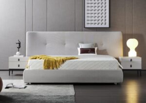 Modern Upholstered Fabric Bed with Padded Headboard