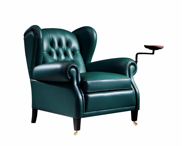 Premium Green Leather Armchair with Side Table